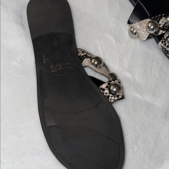 Marc Fisher Black and Cream Snake Print Sandals - Picture 4 of 6